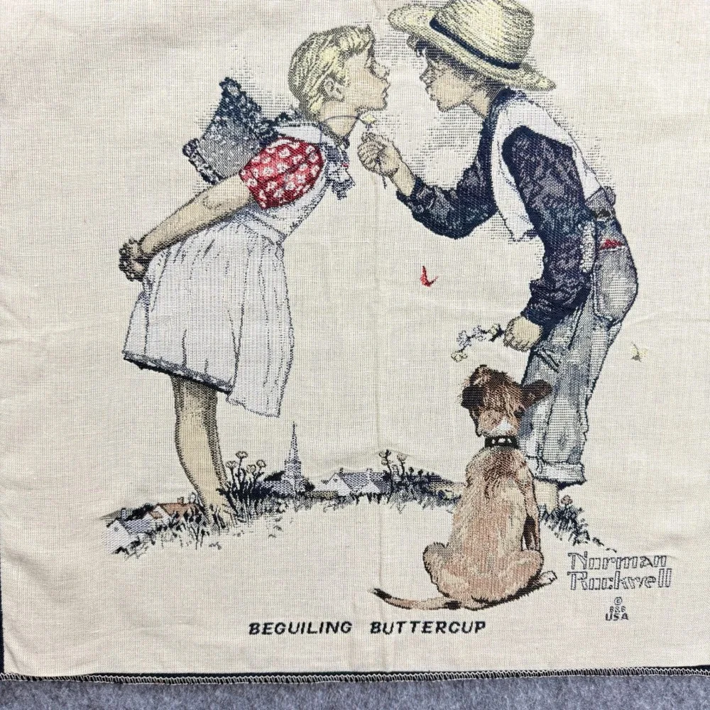 Vintage‎ Norman Rockwell Tapestry Panels Set of 3 for PIllows/decor 90's Cotton